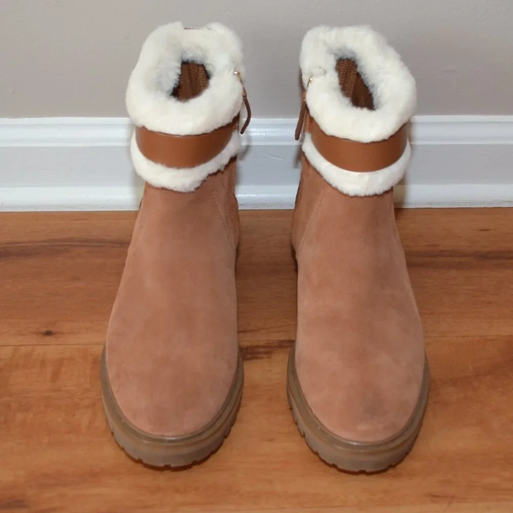 KATE SPADE NEW Bailee Faux Fur Lined Warm Gingerbread suede Ankle Booties 7.5